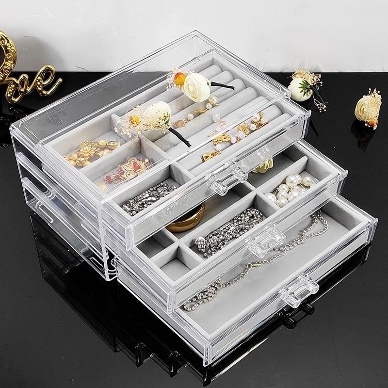 Acrylic 3-layer jewelry box Transparent organizer Ring Earrings Ear stud Jewelry storage box