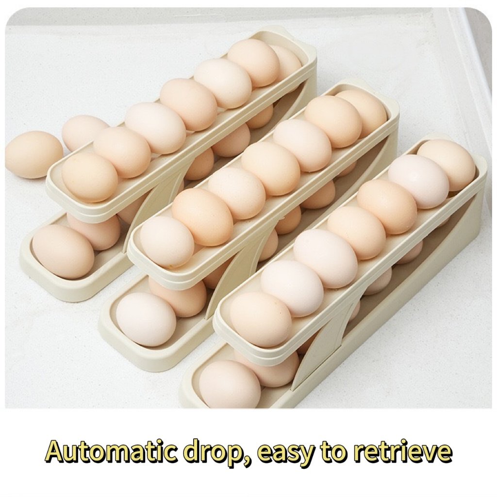 Slide egg storage box, refrigerator side door, automatic egg rolling, kitchen household egg rack
