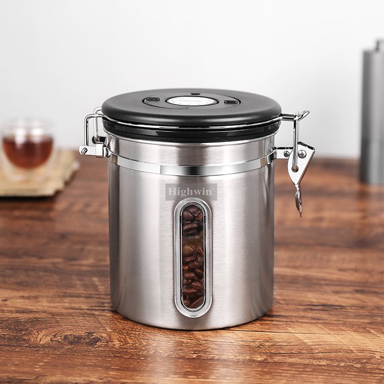 HIGHWIN Kitchen Coffee Canister With Airtight Lid Stainless Steel Coffee Canister Food Storage Container