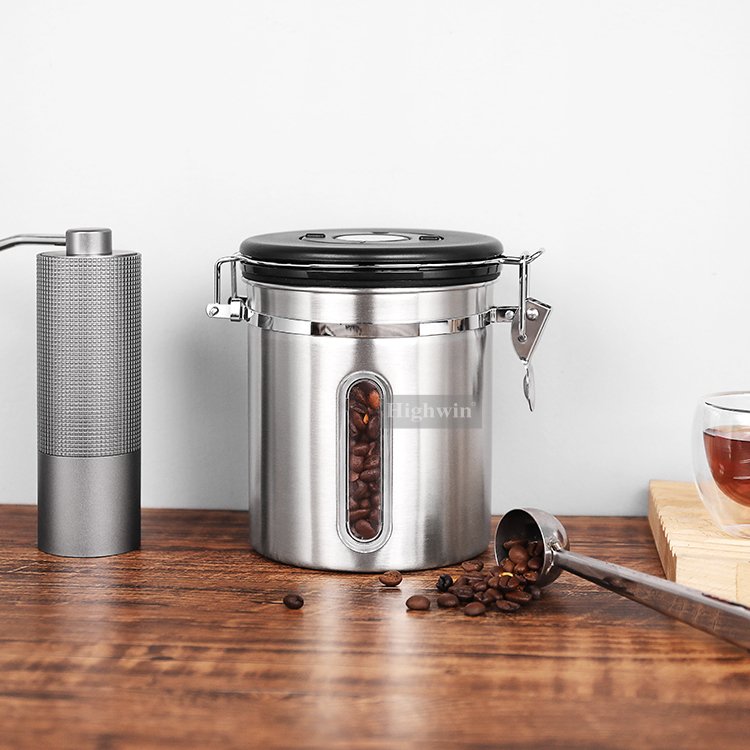 HIGHWIN Kitchen Coffee Canister With Airtight Lid Stainless Steel Coffee Canister Food Storage Container