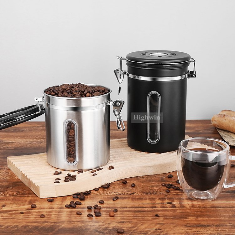 HIGHWIN Kitchen Coffee Canister With Airtight Lid Stainless Steel Coffee Canister Food Storage Container