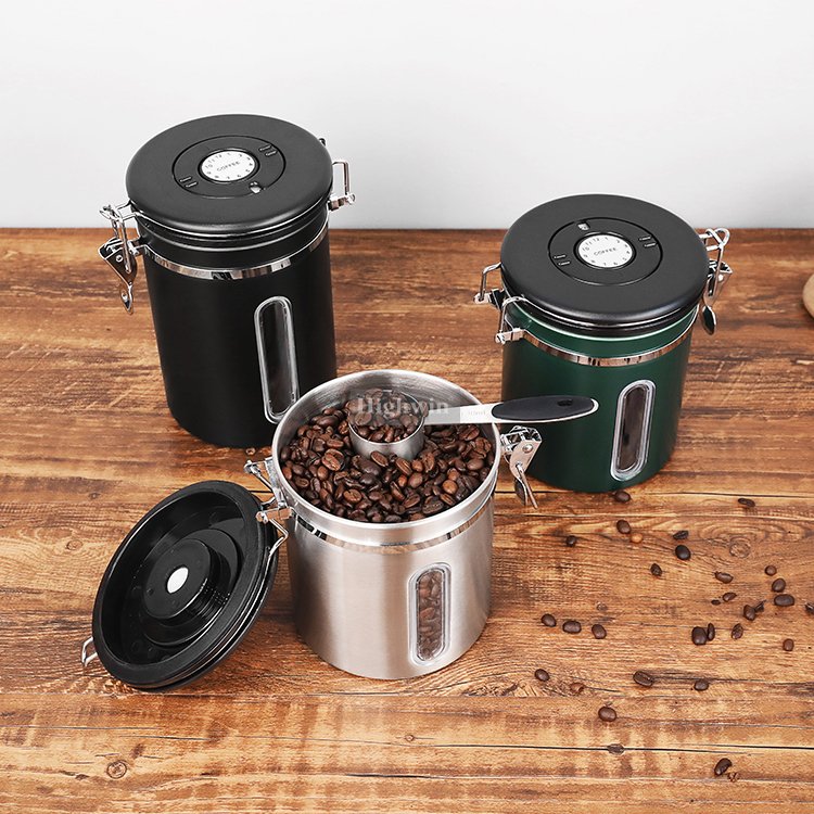 HIGHWIN Kitchen Coffee Canister With Airtight Lid Stainless Steel Coffee Canister Food Storage Container