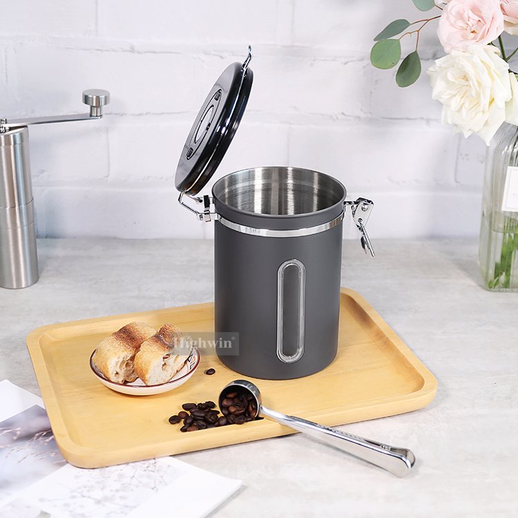 HIGHWIN Kitchen Coffee Canister With Airtight Lid Stainless Steel Coffee Canister Food Storage Container