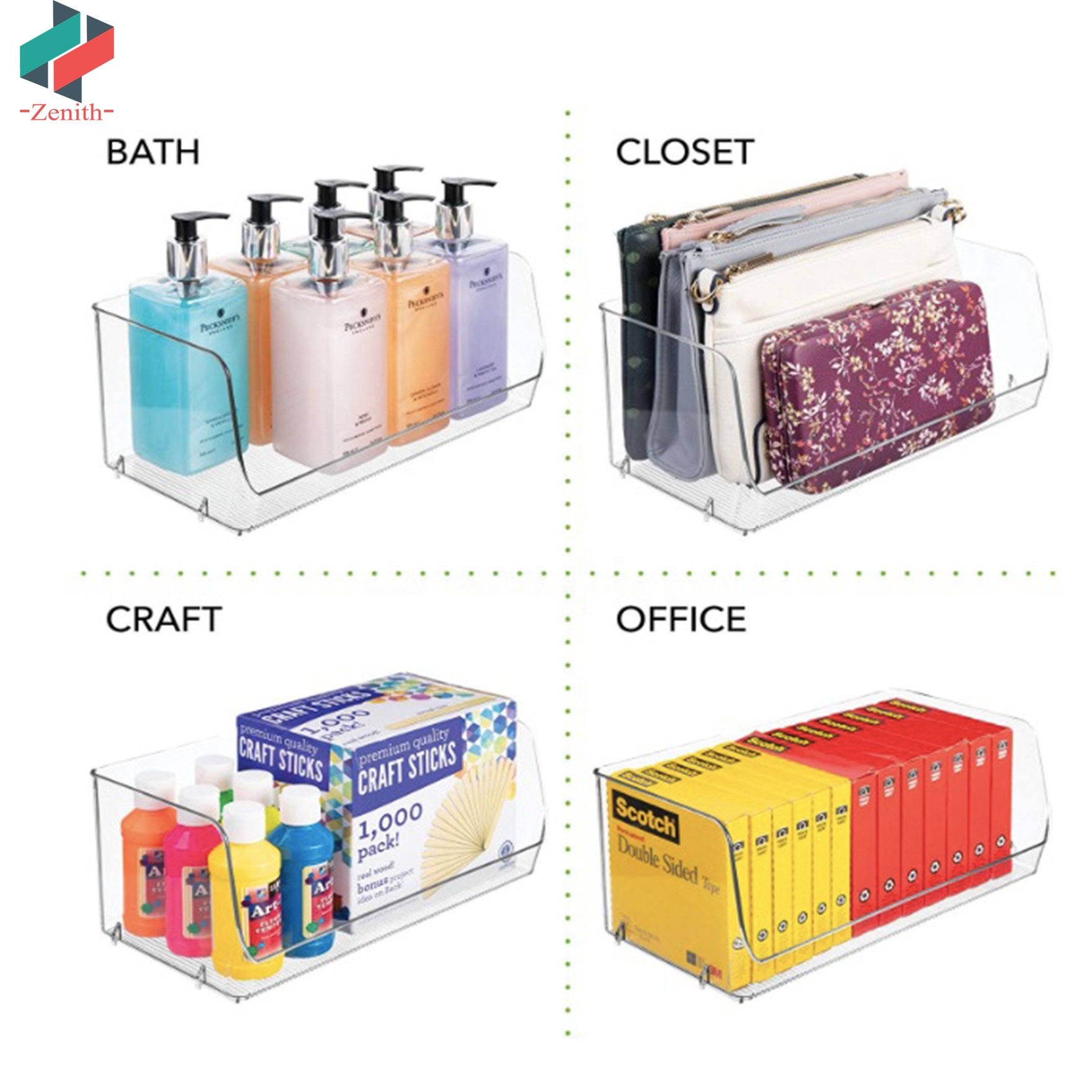 ZNF00017 Stackable Plastic Food Storage Organizer Bin with Open Front for Closets Bedrooms Bathrooms