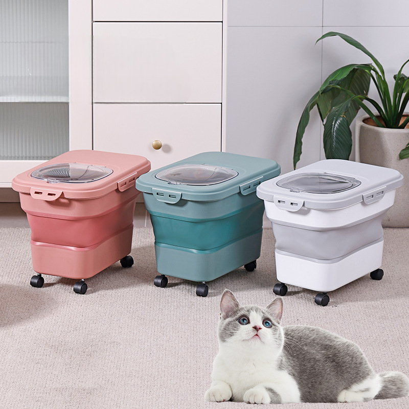 New dog food bucket with pulley moisture-proof sealed cat food storage bucket foldable pet snack grain bucket