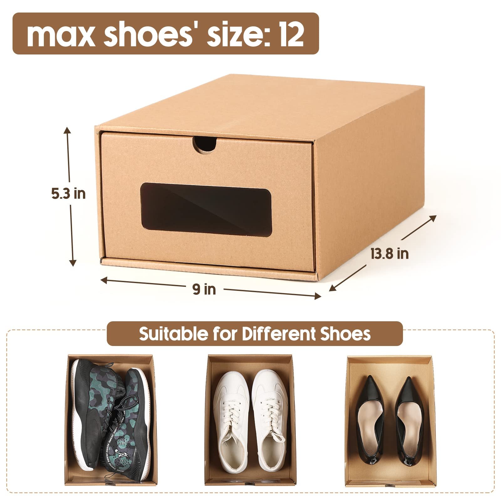 Transparent Window Waterproof Stackable Foldable Cardboard Kraft Paper Shoe Storage Box for Socks Stationery Underwear Organizer