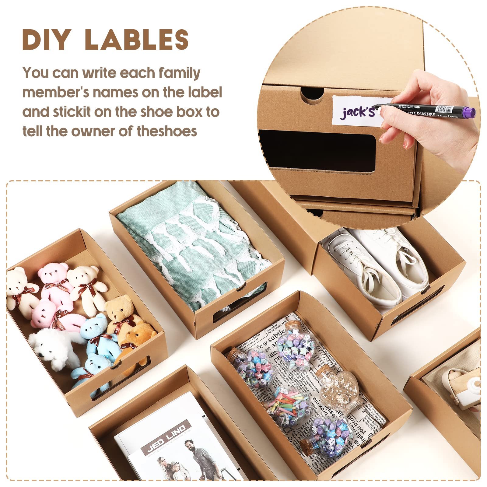Transparent Window Waterproof Stackable Foldable Cardboard Kraft Paper Shoe Storage Box for Socks Stationery Underwear Organizer