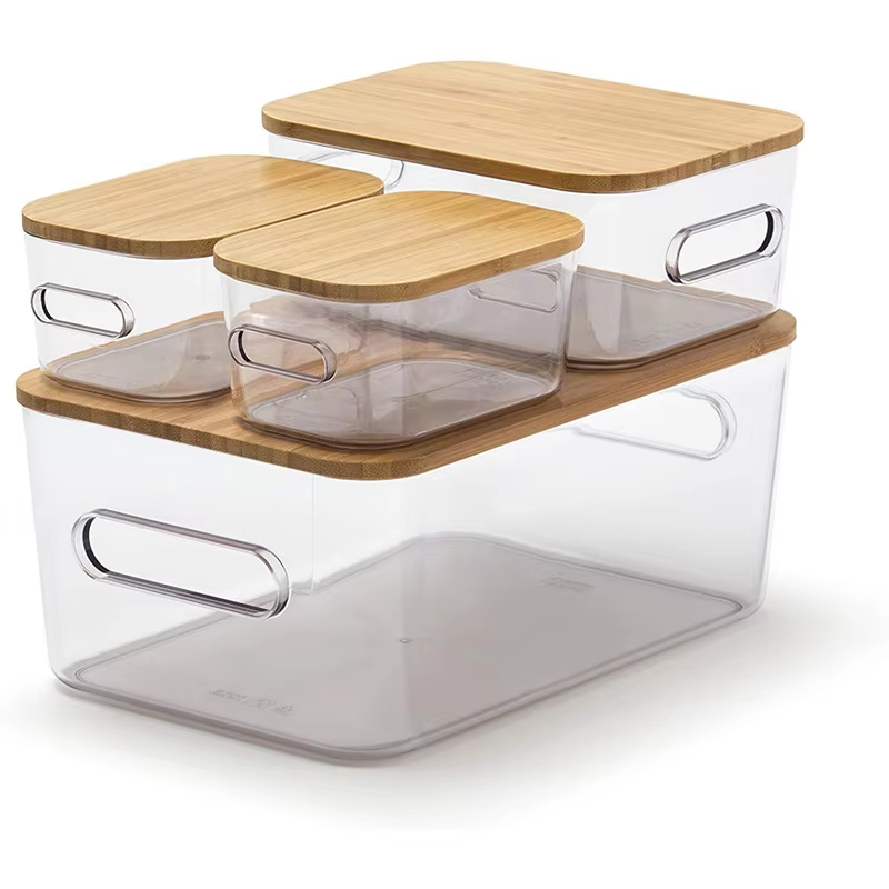 29765 Food storage container with Eco-Friendly - Bamboo lids,set of 4, Kitchen stackable storage box for fridge freezer Food