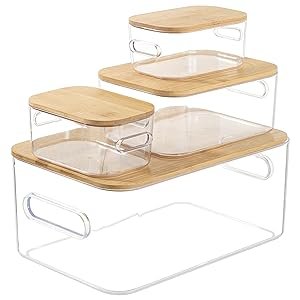 29765 Food storage container with Eco-Friendly - Bamboo lids,set of 4, Kitchen stackable storage box for fridge freezer Food