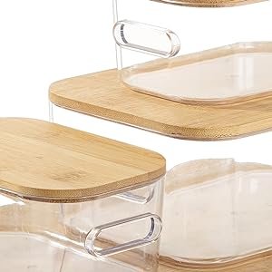 29765 Food storage container with Eco-Friendly - Bamboo lids,set of 4, Kitchen stackable storage box for fridge freezer Food