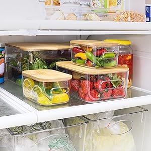 29765 Food storage container with Eco-Friendly - Bamboo lids,set of 4, Kitchen stackable storage box for fridge freezer Food