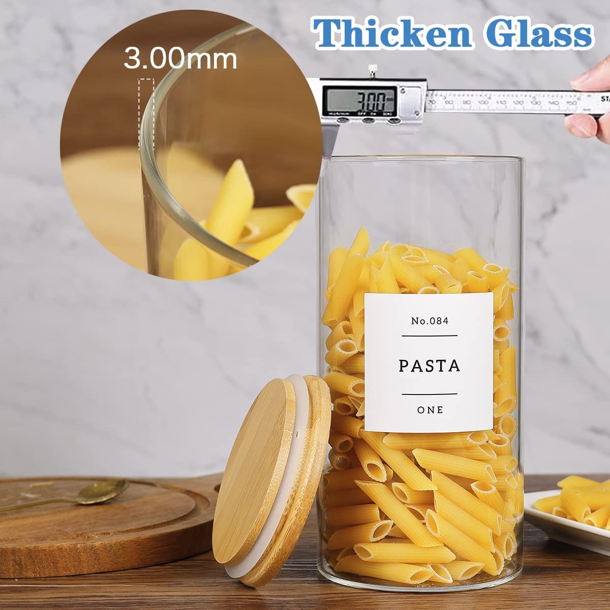 Clear Stackable Kitchen Canisters Candy Cookie Jar Glass Food Storage Containers With Bamboo Lids