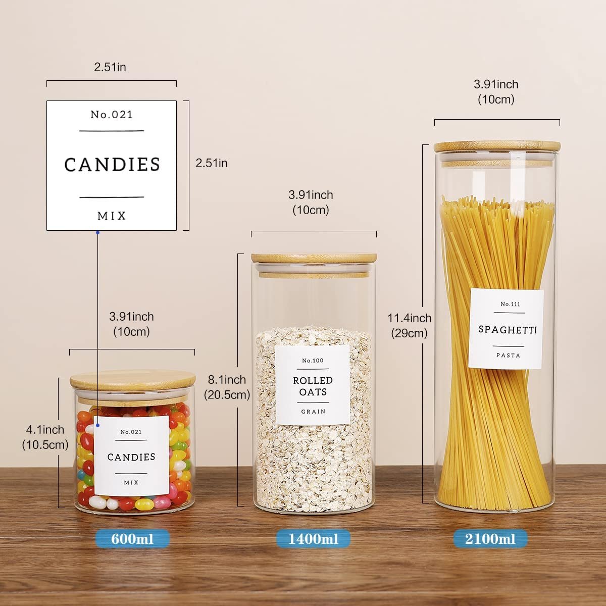 Clear Stackable Kitchen Canisters Candy Cookie Jar Glass Food Storage Containers With Bamboo Lids