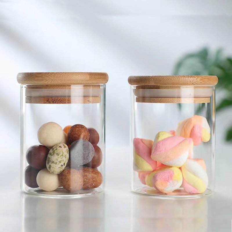 Customize Food Storage Glass Jar with Bamboo Lid Sealed Storage Containers Kitchen Clear Glass Canister for Coffee Bean