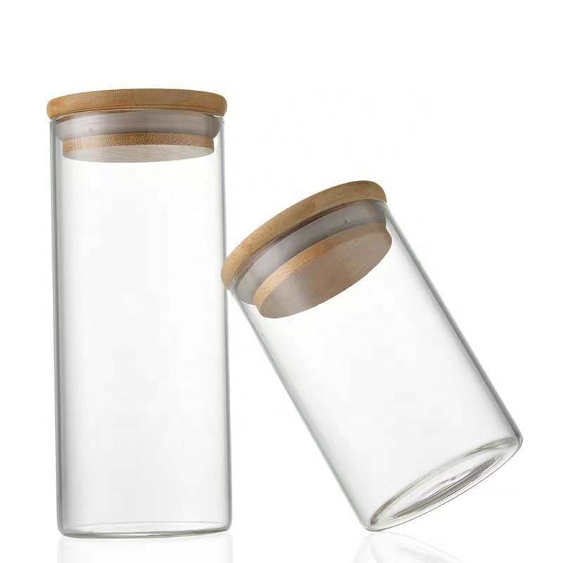 Customize Food Storage Glass Jar with Bamboo Lid Sealed Storage Containers Kitchen Clear Glass Canister for Coffee Bean