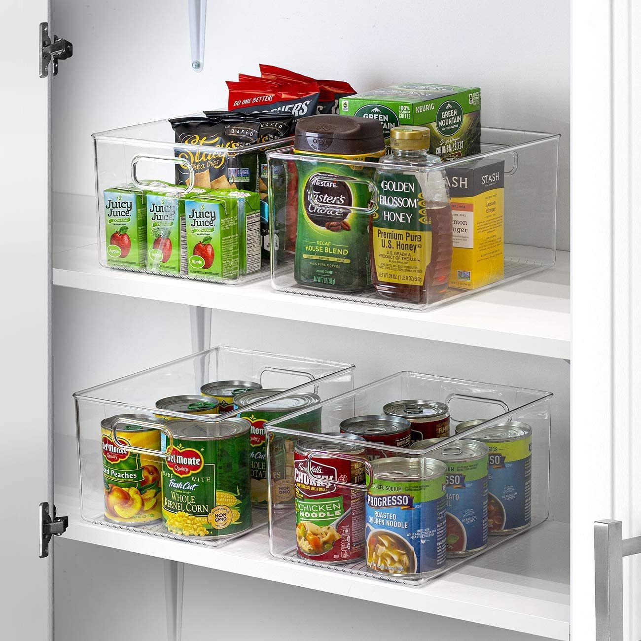 Large Storage Organizer Bins for Pantry Kitchen, Clear Plastic Storage Basket Set with Handle for Laundryroom Bathroom