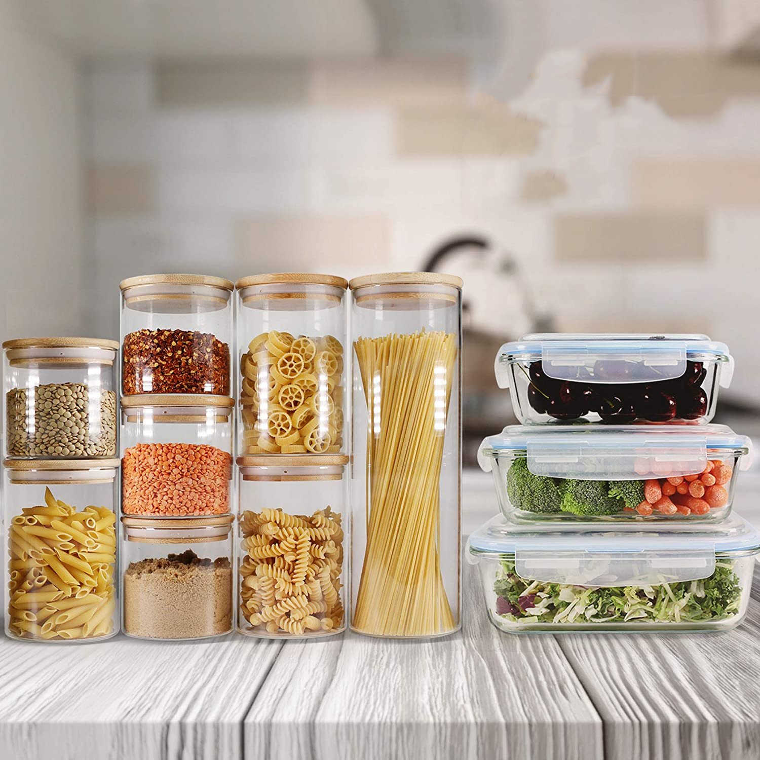 Storage Jar Candle Glass Spice Jars Tin Round Glass with Bamboo Lid Tin Can 200ml 8oz Kitchen Storage Bottles & Jars Cover