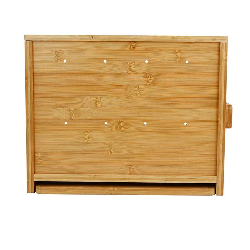 Double Layer Extra Large Natural Bamboo Bread Box Storage Container with Clear Windows for Kitchen Countertop