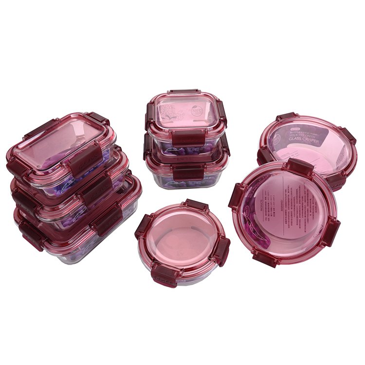Different capacity microwavable round crisper box square rectangular high borosilicate glass food storage container set
