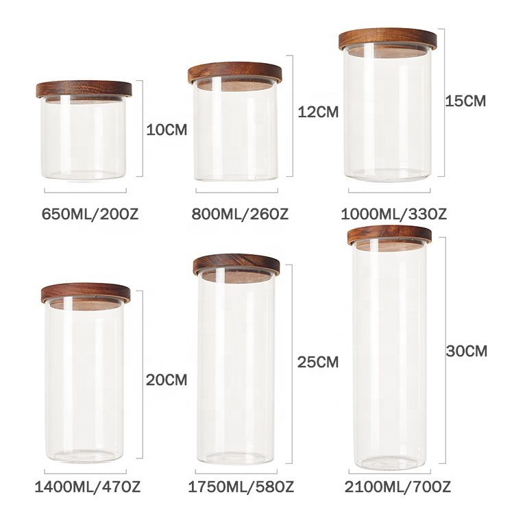 Wholesale Large Stackable Lid Kitchen Pantry Coffee Sealed Ring Food Storage Containers Glass Jar with Dark Acacia Wooden Lid