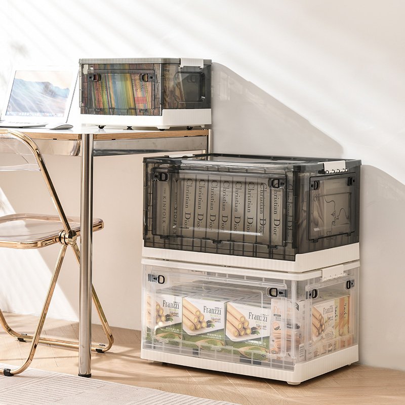Plastic Storage Box Container 27L Wholesale Plastic Folding Box Collapsible Storage Bins With Wheels Door