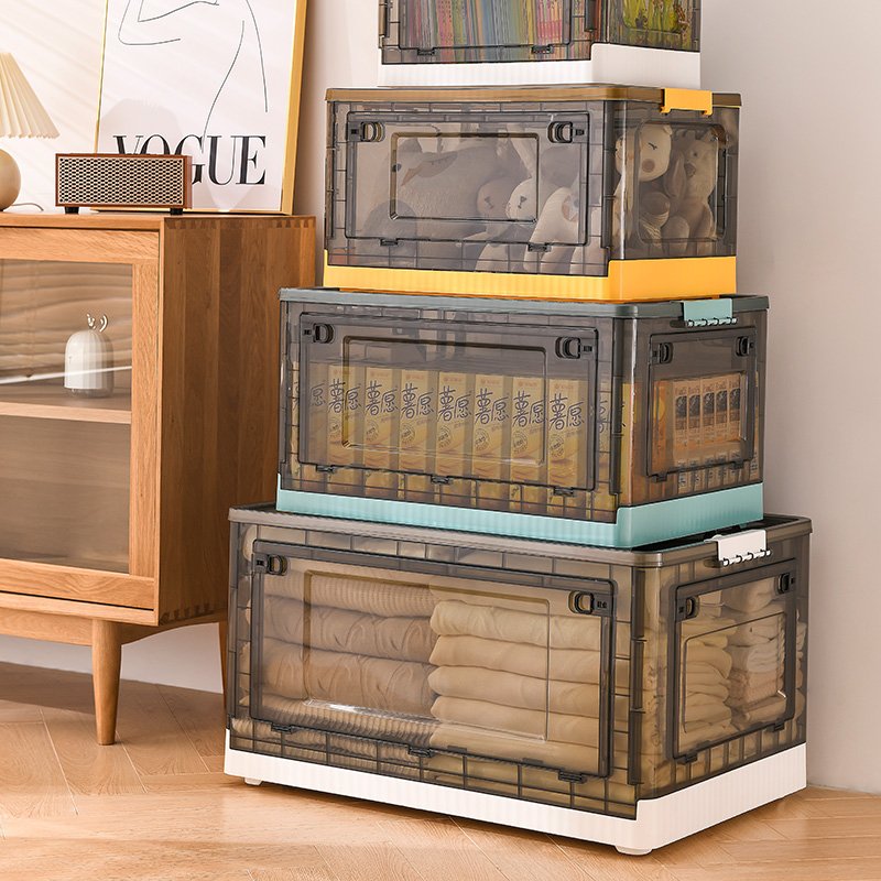 Plastic Storage Box Container 27L Wholesale Plastic Folding Box Collapsible Storage Bins With Wheels Door