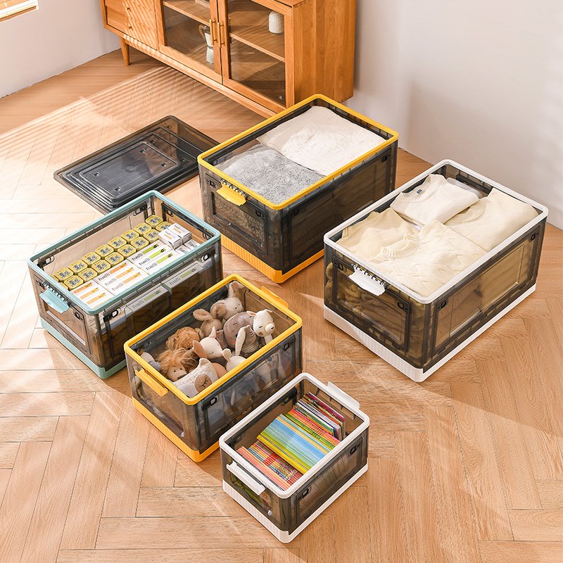 Plastic Storage Box Container 27L Wholesale Plastic Folding Box Collapsible Storage Bins With Wheels Door