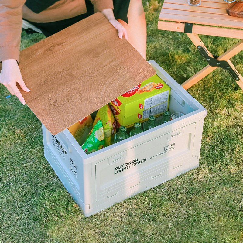Collapsible Storage Bin With Lid 50L Outdoor Plastic Folding Storage Box Container Multifunctional For Camping