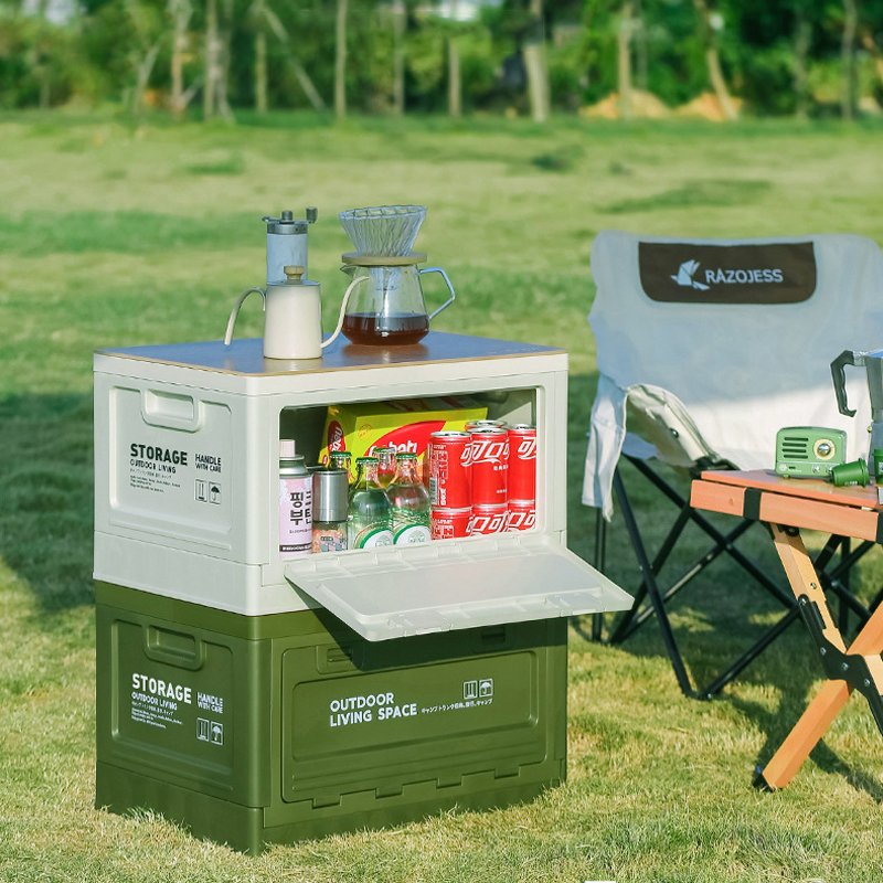 Collapsible Storage Bin With Lid 50L Outdoor Plastic Folding Storage Box Container Multifunctional For Camping