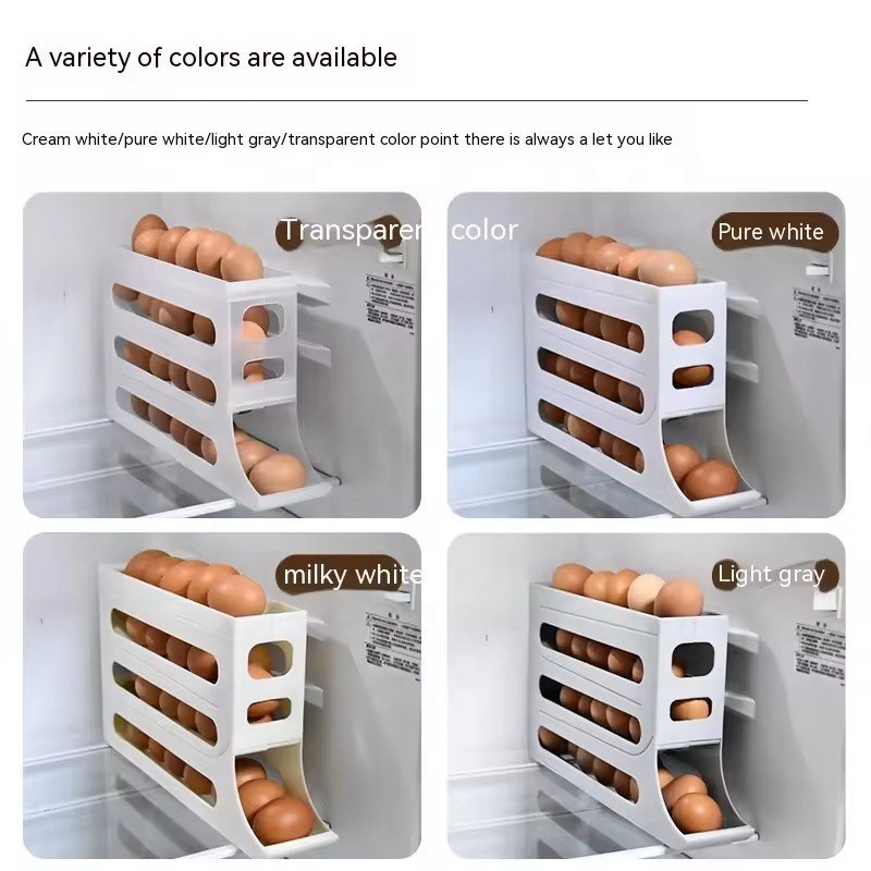 2024 Hot Selling 4-Layer Sliding Egg Storage Box Multifunctional Automatic Steel/Metal Egg Dispenser Plastic Storage Display