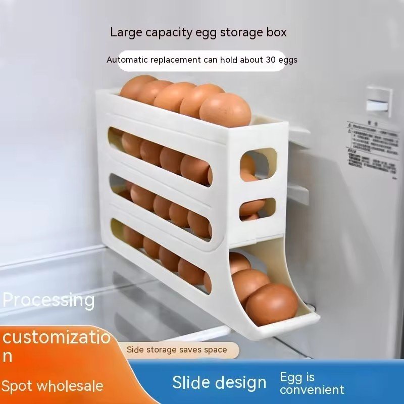 2024 Hot Selling 4-Layer Sliding Egg Storage Box Multifunctional Automatic Steel/Metal Egg Dispenser Plastic Storage Display