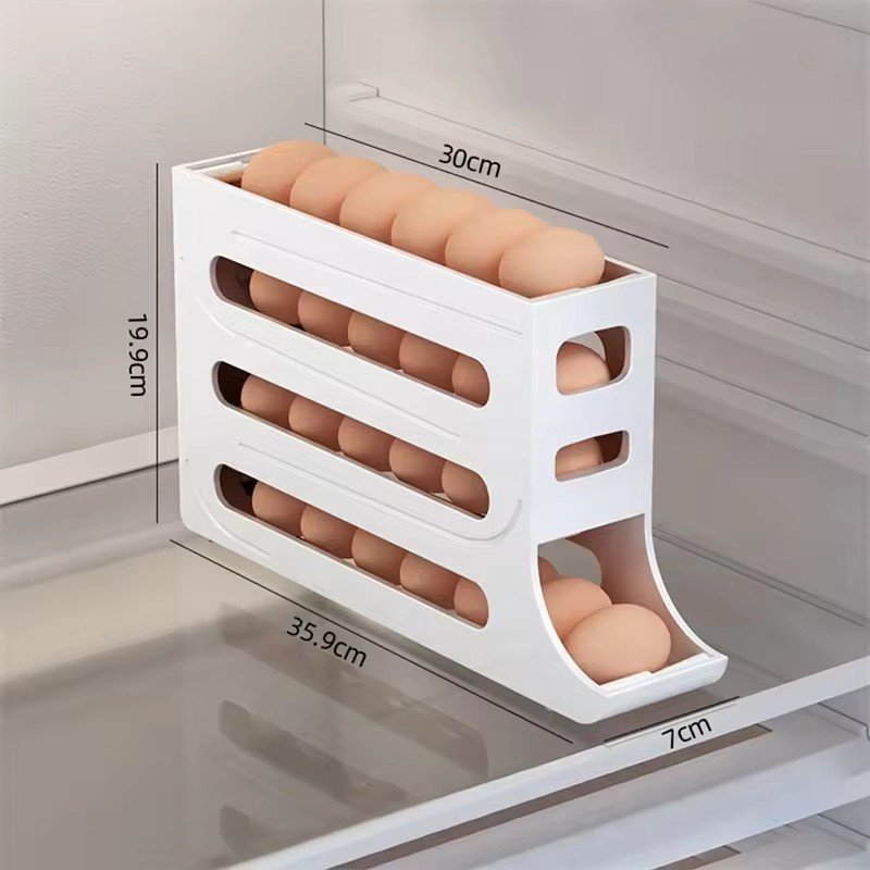 2024 Hot Selling 4-Layer Sliding Egg Storage Box Multifunctional Automatic Steel/Metal Egg Dispenser Plastic Storage Display