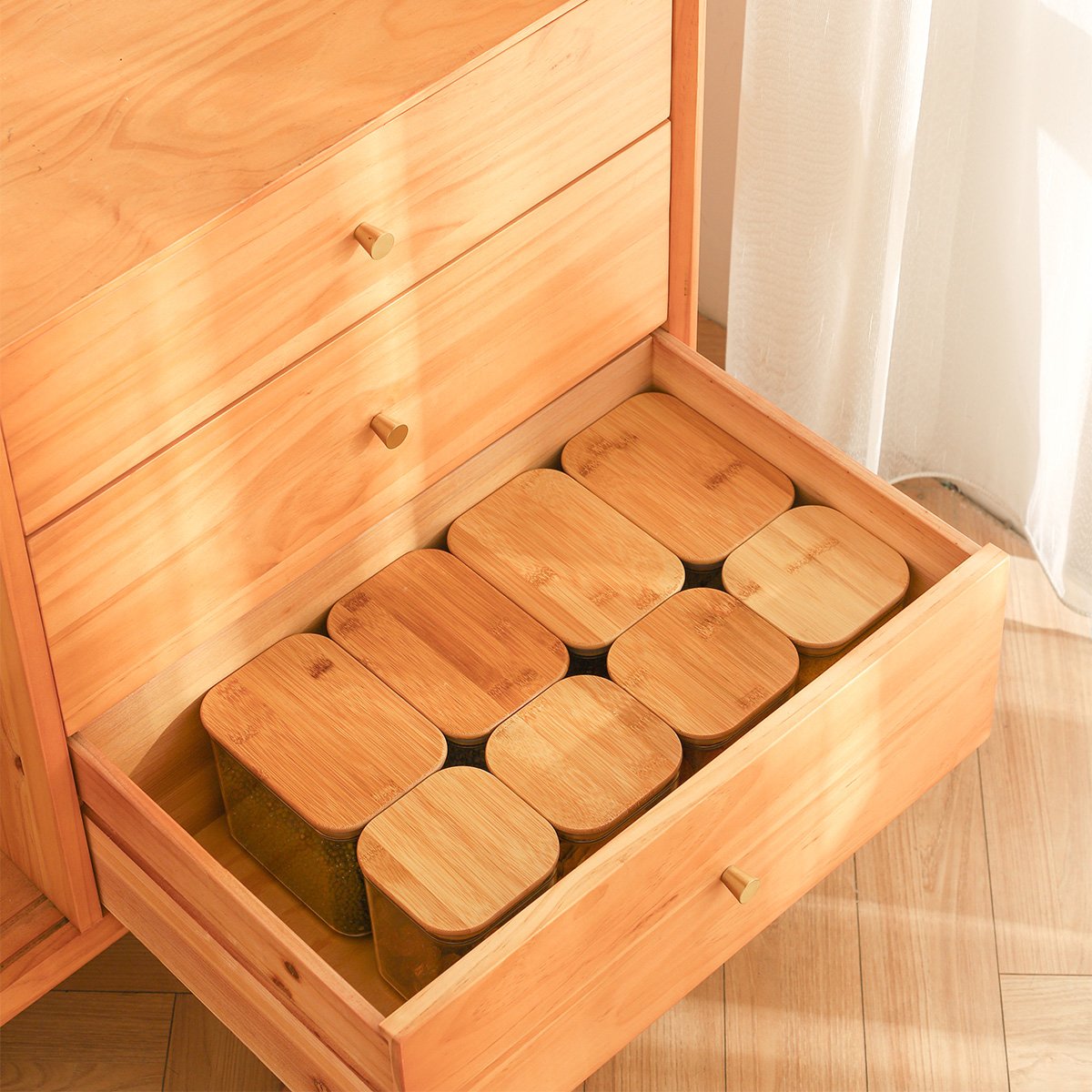 Stackable Plastic Airtight Kitchen Cereal Food Storage Organizer Jar With Bamboo Lids