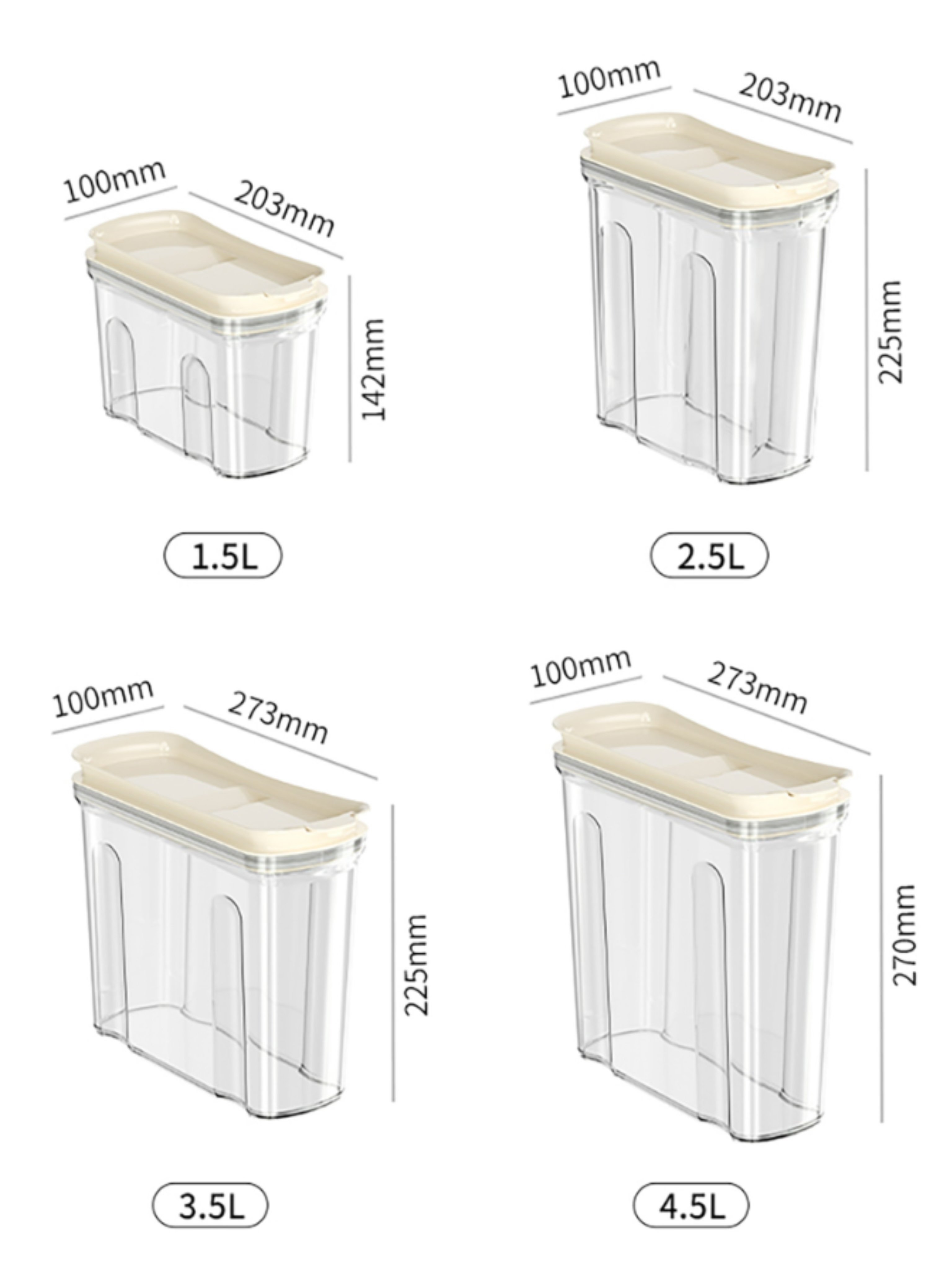 4 Sizes New Design Clear PET Airtight Cereal Food Storage Container Kitchen Pantry Organizer