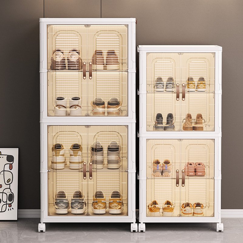 XJH Transparent Plastic Pull-Out Shoe Cabinet Space-Saving Folding Multifunctional Food Storage Rack Modern Storage Box