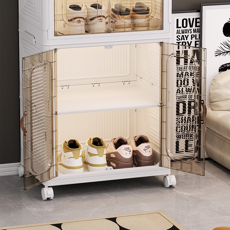 XJH Transparent Plastic Pull-Out Shoe Cabinet Space-Saving Folding Multifunctional Food Storage Rack Modern Storage Box