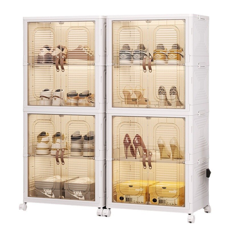 XJH Transparent Plastic Pull-Out Shoe Cabinet Space-Saving Folding Multifunctional Food Storage Rack Modern Storage Box