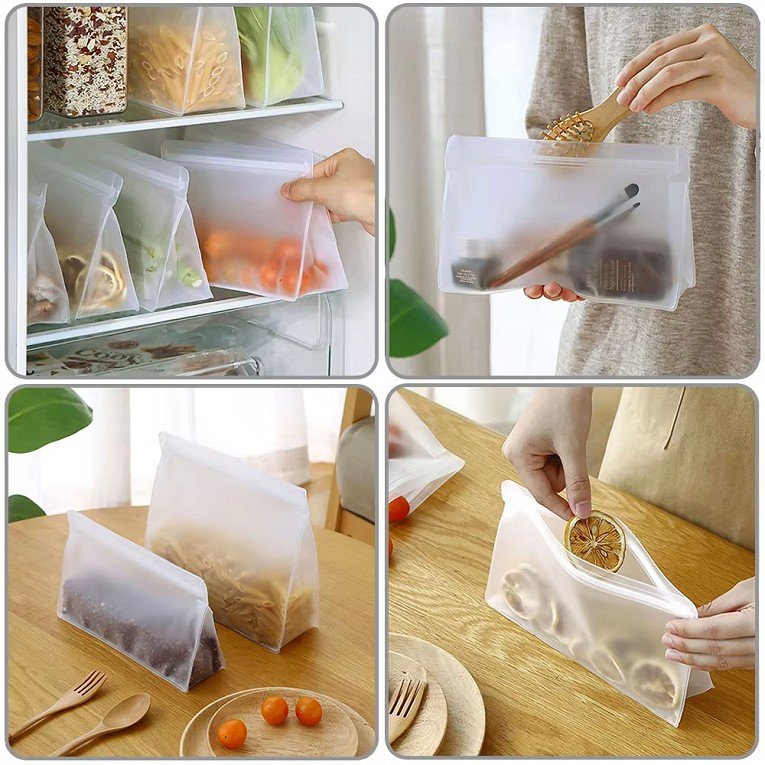 Custom Printed LOGO Reusable Self-sealing peva food storage bag Refrigerated and fresh-keeping bags