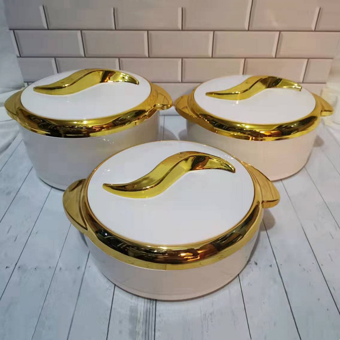 Eid al-Fitr round cheap food warmer sets for stainless steel 1.5L+2L+2.5L Qatar Oman insulated casserole food warmer