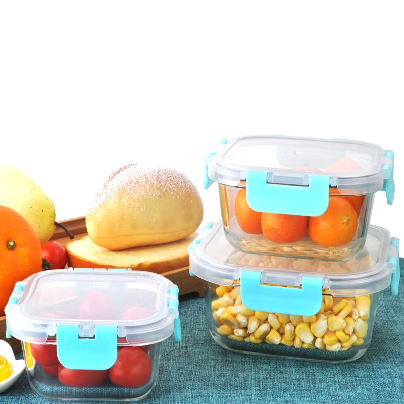Wholesale Microwave Oven Used Rectangle Lunch Bento Boxes Clear Borosilicate Glass Food Storage Container With Airtight Lid