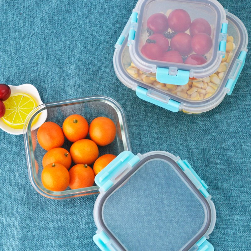 Wholesale Microwave Oven Used Rectangle Lunch Bento Boxes Clear Borosilicate Glass Food Storage Container With Airtight Lid
