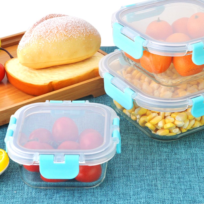 Wholesale Microwave Oven Used Rectangle Lunch Bento Boxes Clear Borosilicate Glass Food Storage Container With Airtight Lid