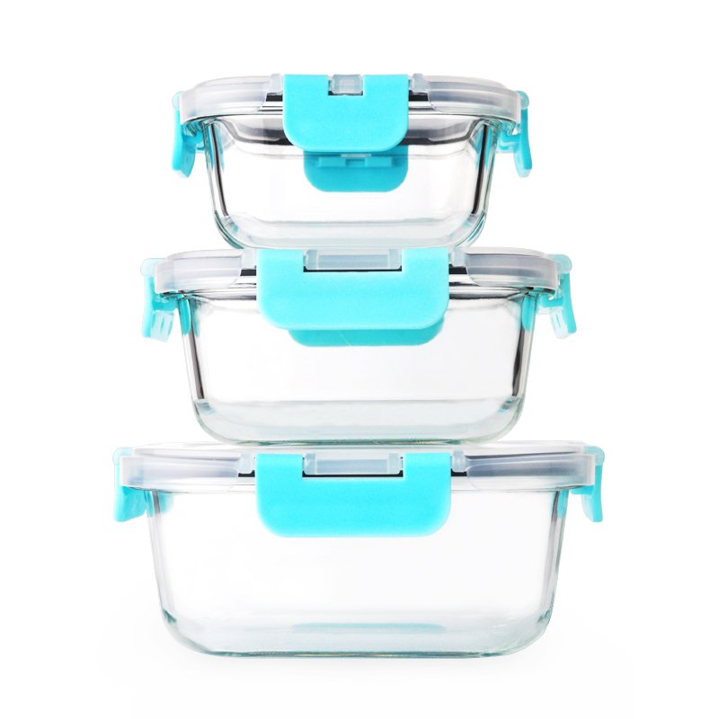 Wholesale Microwave Oven Used Rectangle Lunch Bento Boxes Clear Borosilicate Glass Food Storage Container With Airtight Lid