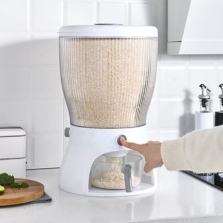 New Arrival Cereal Storage Container Dry Food Storage Bucket Moisture-proof Rotatable Rice Dispenser with Lid Kitchen Carton