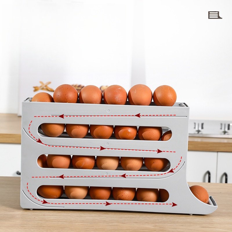 Automatic Four-Layer Egg Roller Tray Sliding Kitchen Storage Box Fridge Use Plastic Anti-Drop Egg Tray Foldable Single Tier