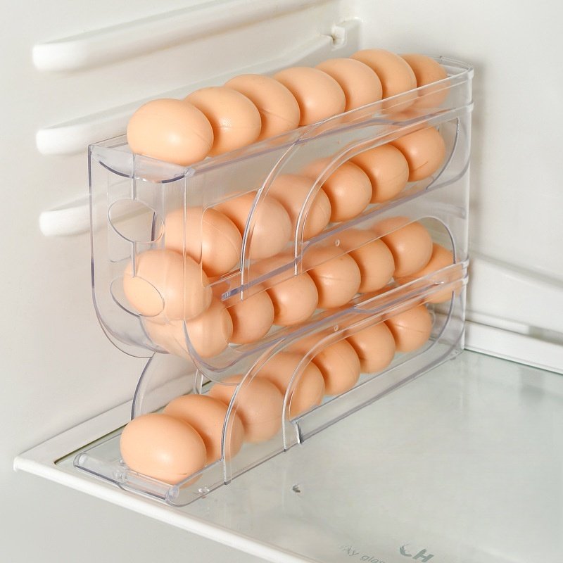 Automatic Four-Layer Egg Roller Tray Sliding Kitchen Storage Box Fridge Use Plastic Anti-Drop Egg Tray Foldable Single Tier
