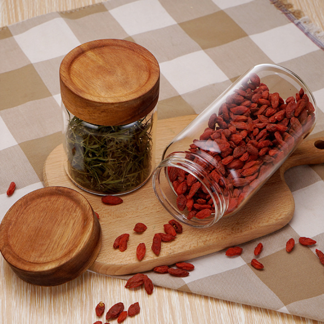 High Borosilicate Glass Jar With Acacia Wood Lid For Food Storage