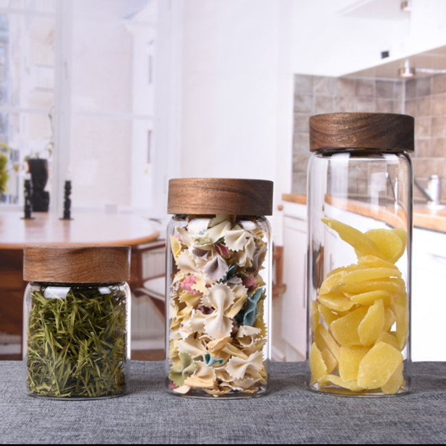 High Borosilicate Glass Jar With Acacia Wood Lid For Food Storage