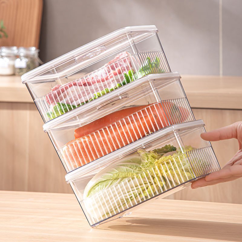 Pet Refrigerator Storage Box White Transparent Large Capacity Plastic Storage Box 3 Pieces Set Sealed Preservation Box