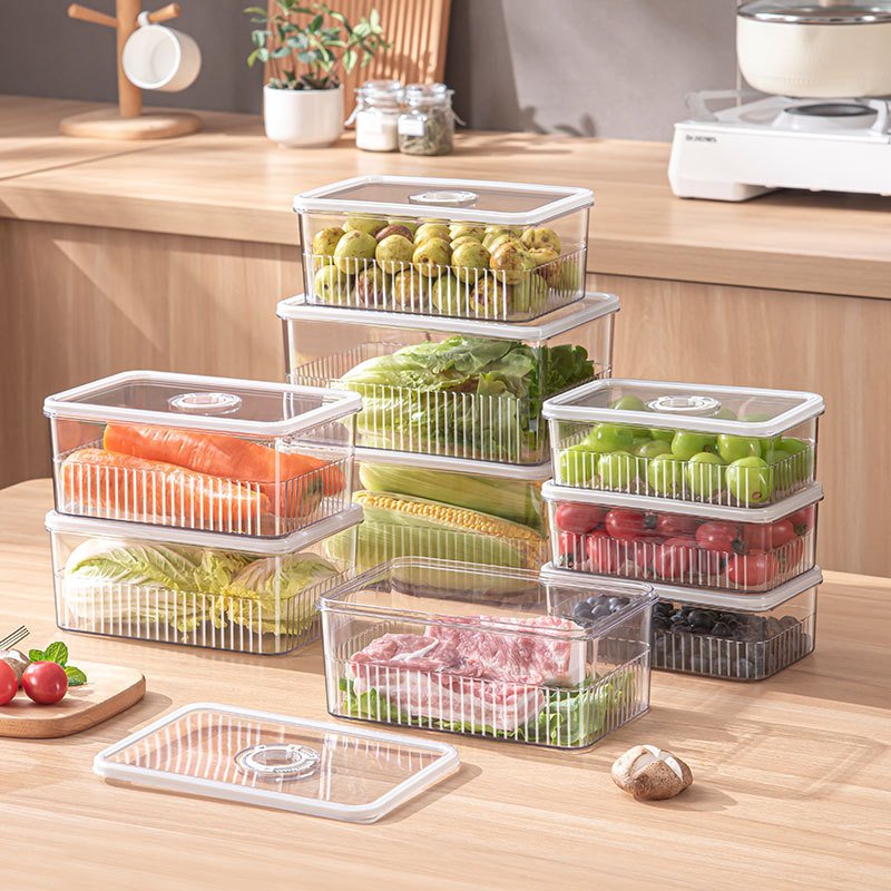 Pet Refrigerator Storage Box White Transparent Large Capacity Plastic Storage Box 3 Pieces Set Sealed Preservation Box